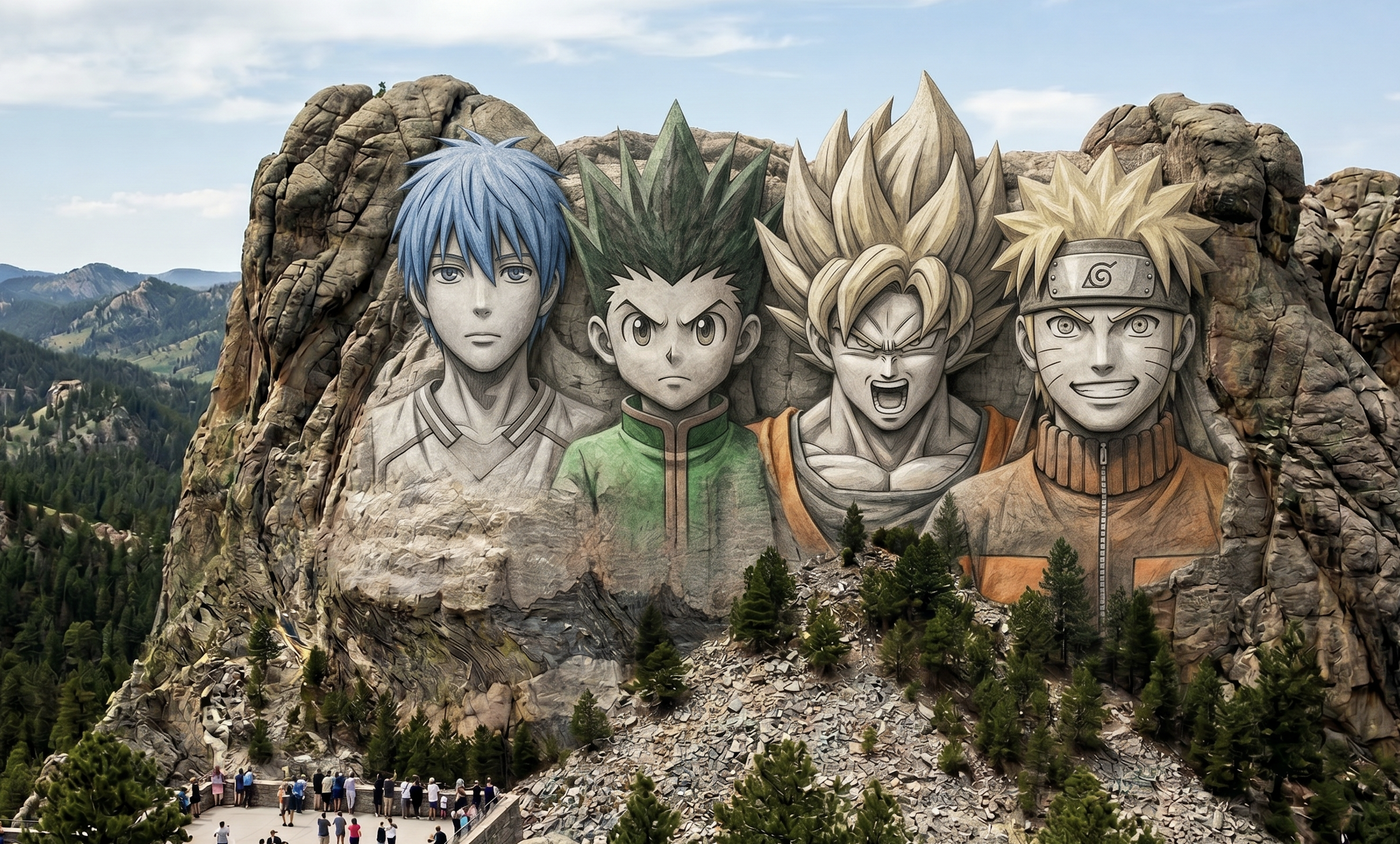 Screenshot 2026-06-05 at 3.29.29 PM Mount Rushmore carved with Kuroko, Gon, Goku and Naruto